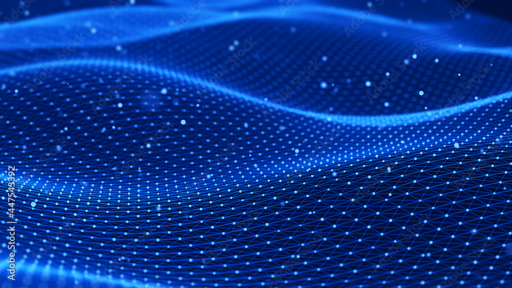 Beautiful curved wave on a dark background. Digital technology background. Concept of network. 3D Beautiful curved wave on a dark background. Digital technology background. Concept of network. 3D
