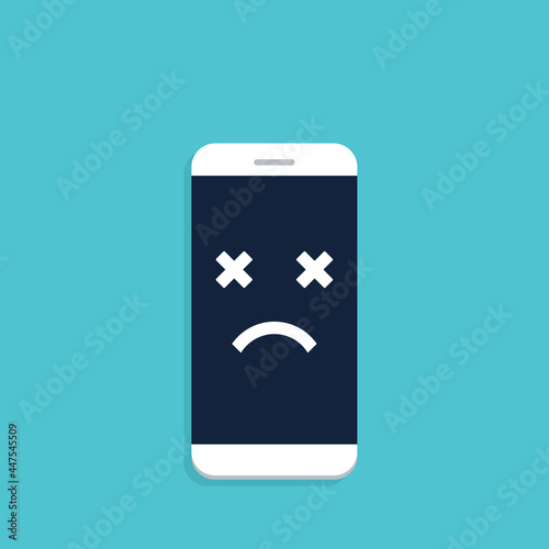Broken smartphone with sad smile. Broken phone service, recovery and repair concept.	