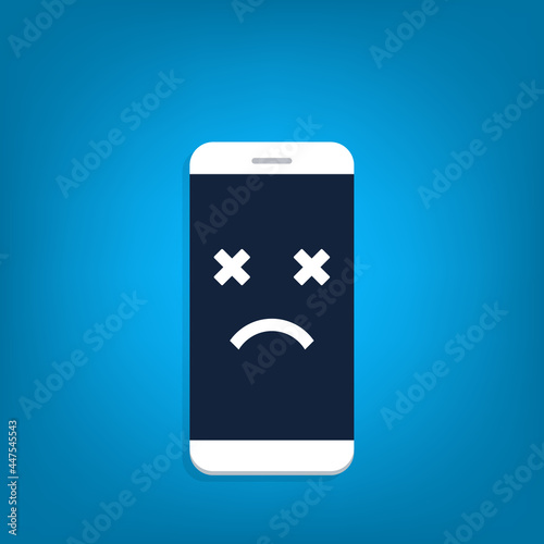 Broken smartphone with sad smile. Broken phone service, recovery and repair concept.	