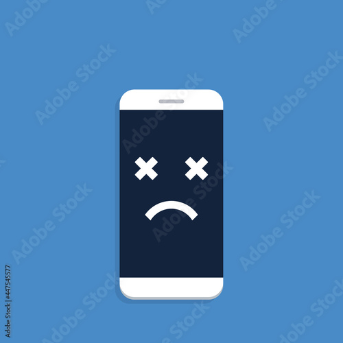 Broken smartphone with sad smile. Broken phone service, recovery and repair concept.	