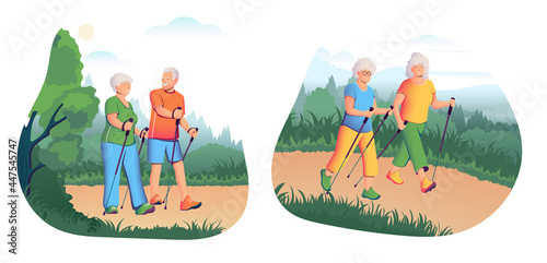 Cartoon Color Characters Old People and Sport Outdoor Concept. Vector