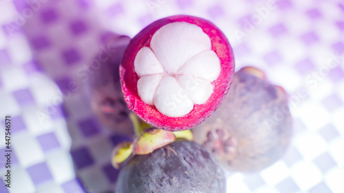 Fresh ripe mangosteen fruit from the garden with natural background Thailand