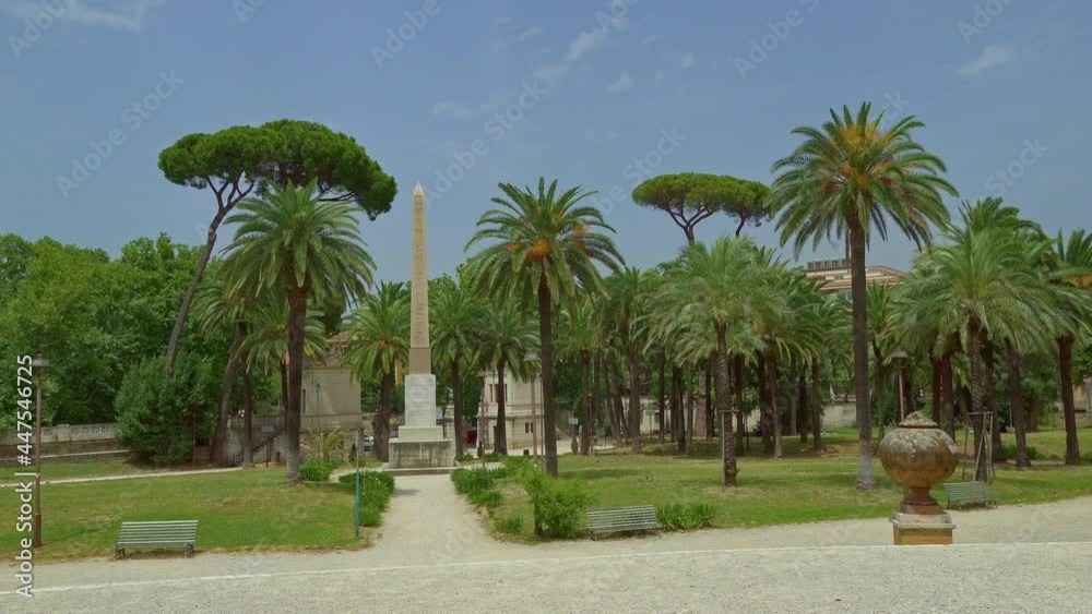 Gardens with obelisk in the park of Villa Torlonia. Rome, Lazio, Italy, Europe Gardens with obelisk in the park of Villa Torlonia. Rome, Lazio, Italy, Europe