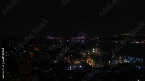 Wallpaper Mural Aerial view of illuminated Bosphorus bridge at night. Amazing Istanbul cityscape and famous Bosphorus bridge at nighttime Torontodigital.ca