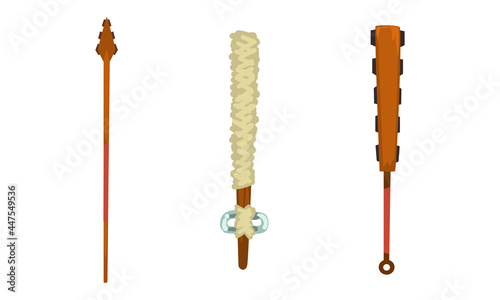 Maya Civilization Symbols Set, Ancient Weapon Cartoon Vector Illustration
