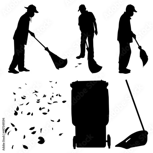 Vector Collection Set of Street Sweeper People Silhouettes