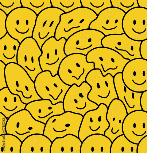 Funny smile faces seamless pattern. Vector doodle cartoon kawaii character illustration icon design. Positive smiley faces,lsd,techno cartoon seamless pattern concept