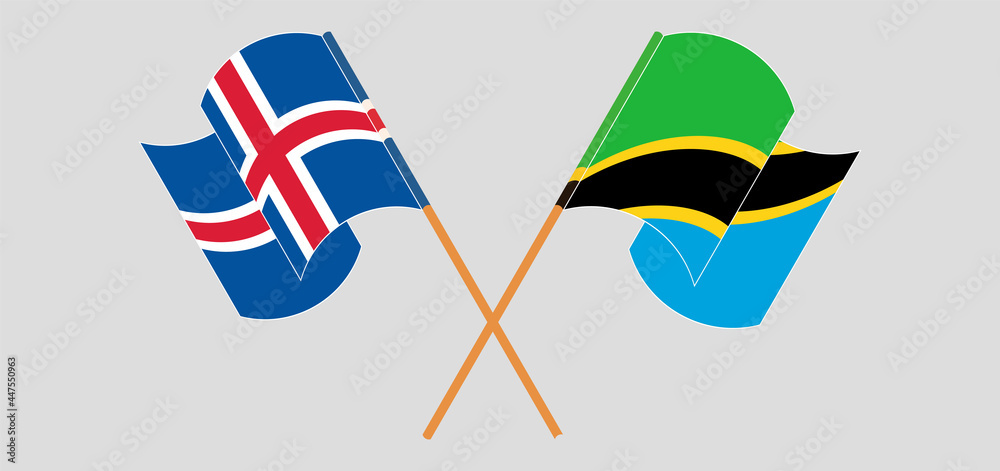 Crossed and waving flags of Iceland and Tanzania Crossed and waving flags of Iceland and Tanzania
