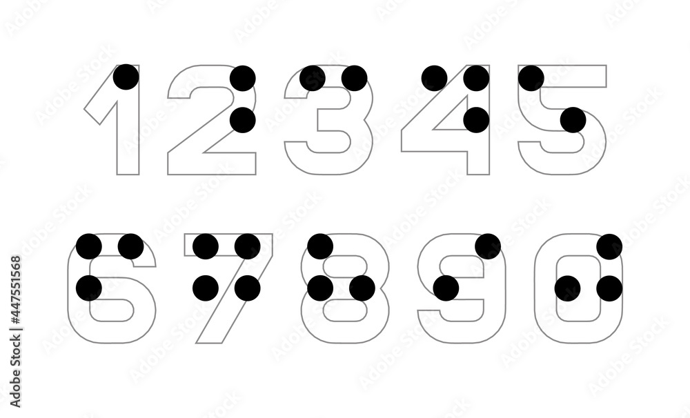 Braille alphabet numbers. English version of Braille alphabet. Numbers