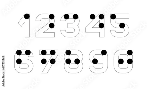 Braille alphabet numbers. English version of Braille alphabet. Numbers for vision disable blind people