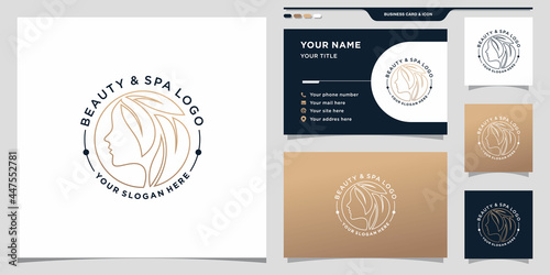 Beauty spa logo for woman with line art and circle concept. Beauty logo template and business card design