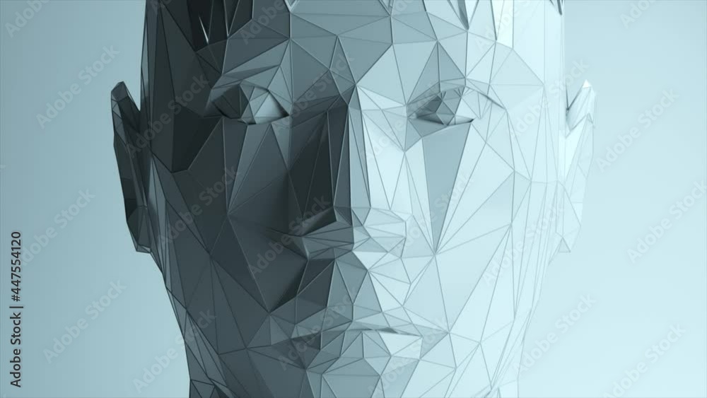 The effect of the appearance of a polygonal digital human face. Artificial intelligence.