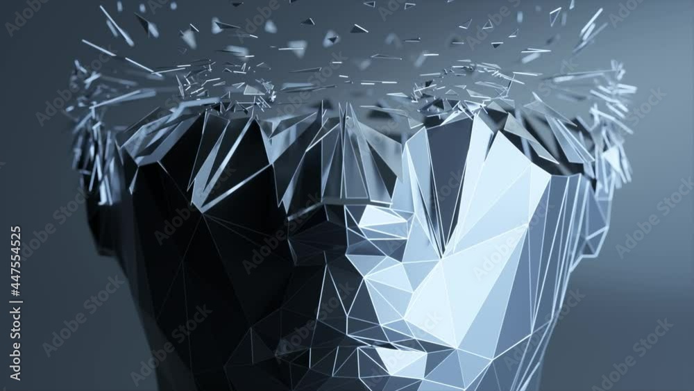 The effect of the appearance of a polygonal digital human face. Artificial intelligence.