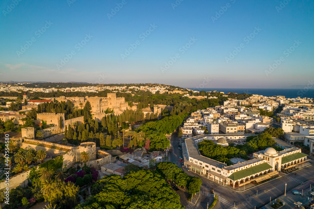 Mandraki with grand Magister palace and new market on Rhodes island Mandraki with grand Magister palace and new market on Rhodes island