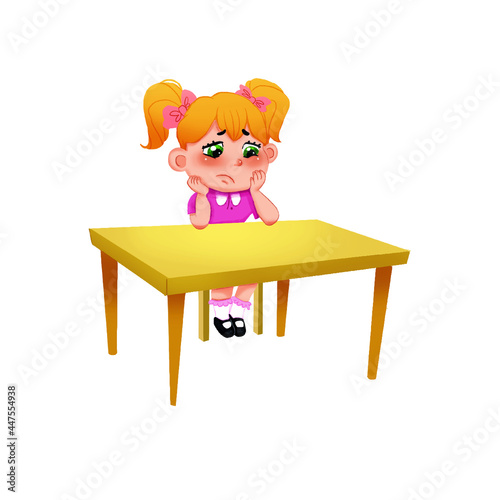 little sad girl child sitting on a chair isolated vector