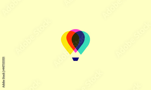 Hot air balloon logo design. AIr balloon with basket vector design. Air transport logotype