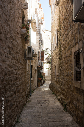 Narrow street in the Old Town in Budva  Montenegro.