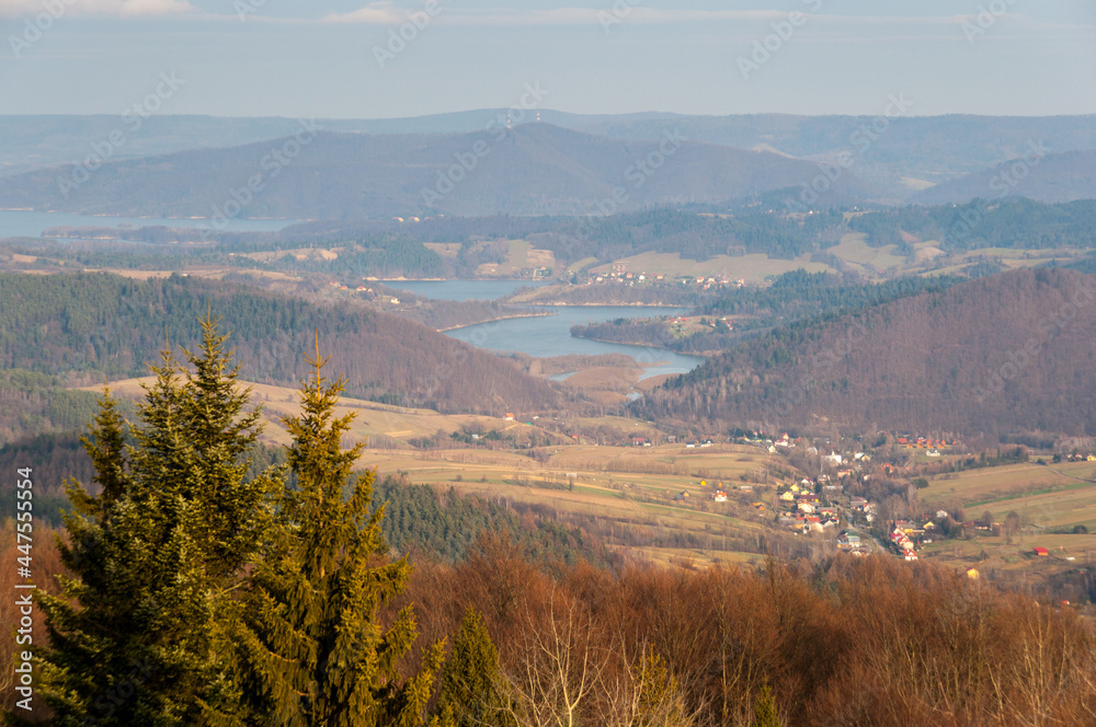 View from the observation tower on the top of Korbania Mountain to the waters of Lake Solina and the Bieszczady Mountains, Solina, Polanczyk, Korbania, Bukowiec