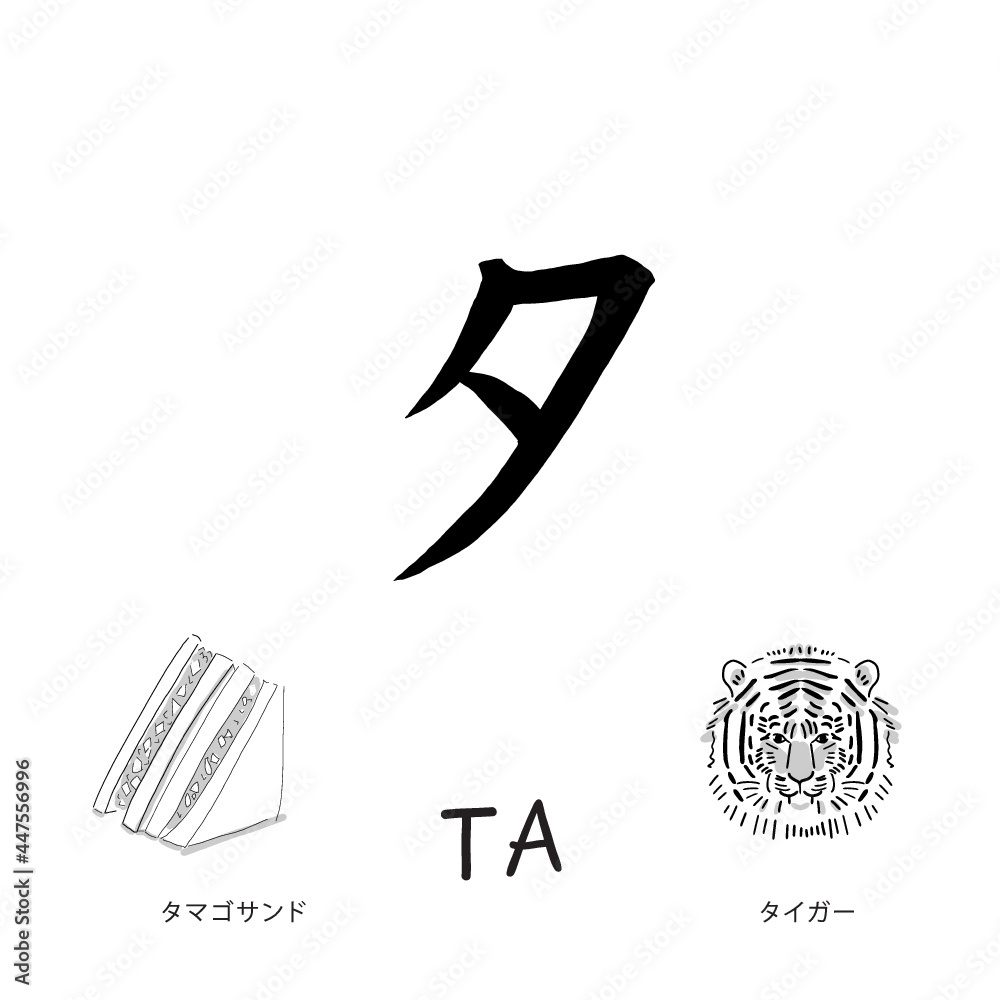 Japanese alphabets illustration Hand drawn sketch drawing. Japanese