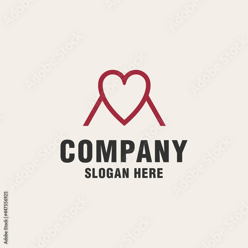 Letter M with love logo template on monogram style