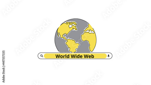 World Wide Web Day August 1.Simple planet and search. Minimalist web banner, poster, card, line art background. Single line art. World Wide Web day vector illustration. One continuous line drawing.