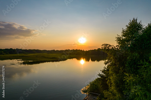 Aerial view of the river at sunset