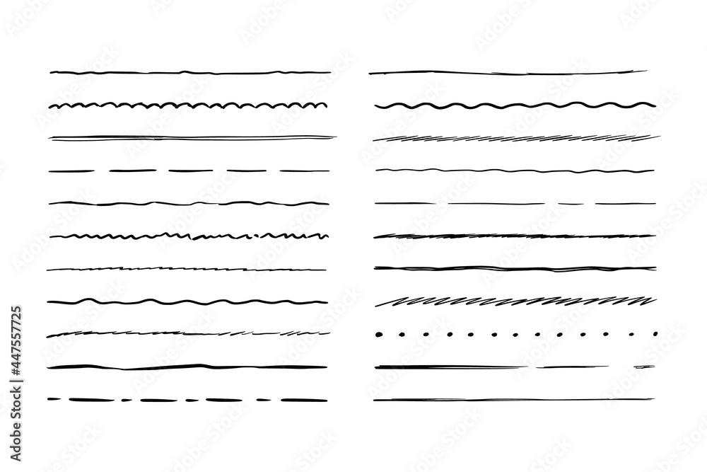 Line of hand drawn rough shape. Sketch scribble pencil stroke style. Horizontal wave and zigzag doodle line. Vector illustration for border, frame.