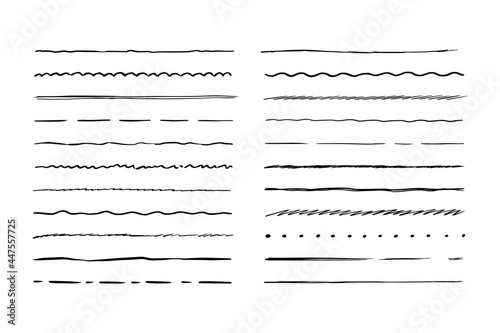Line of hand drawn rough shape. Sketch scribble pencil stroke style. Horizontal wave and zigzag doodle line. Vector illustration for border, frame.