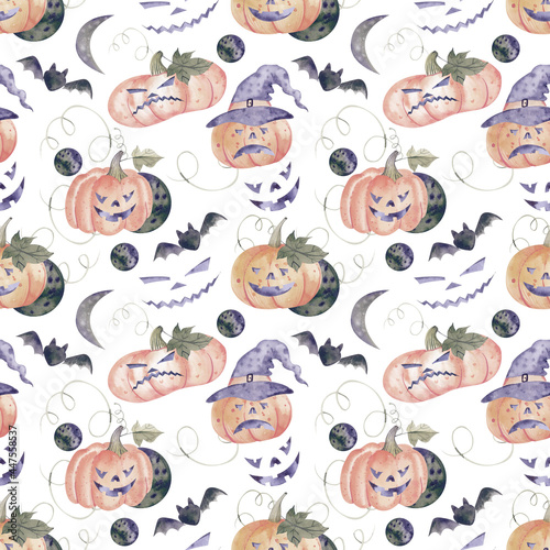 Watercolor Halloween neon pattern fabric, Pink pumpkin seamless paper halloween, Spooky digital paper for scrapbooking, wrapping paper, cards, spooky decor