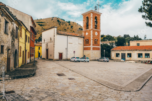 Civita di Bojano, small town in Molise, church in the center of the square, Italy photo