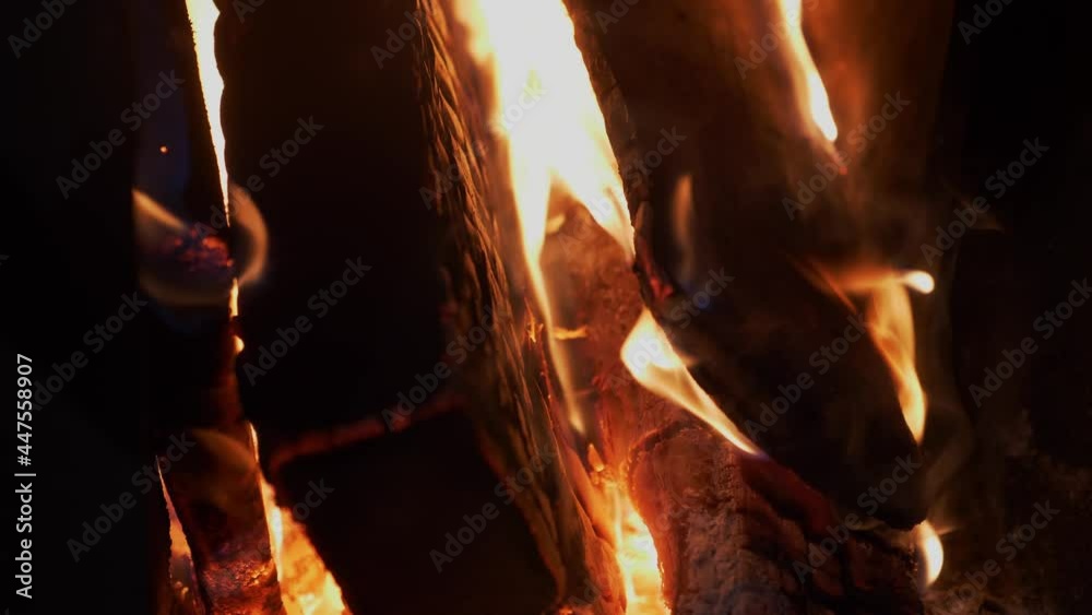 Glowing Firewoods On Campfire At Dusk. - Closeup Shot Glowing Firewoods On Campfire At Dusk. - Closeup Shot