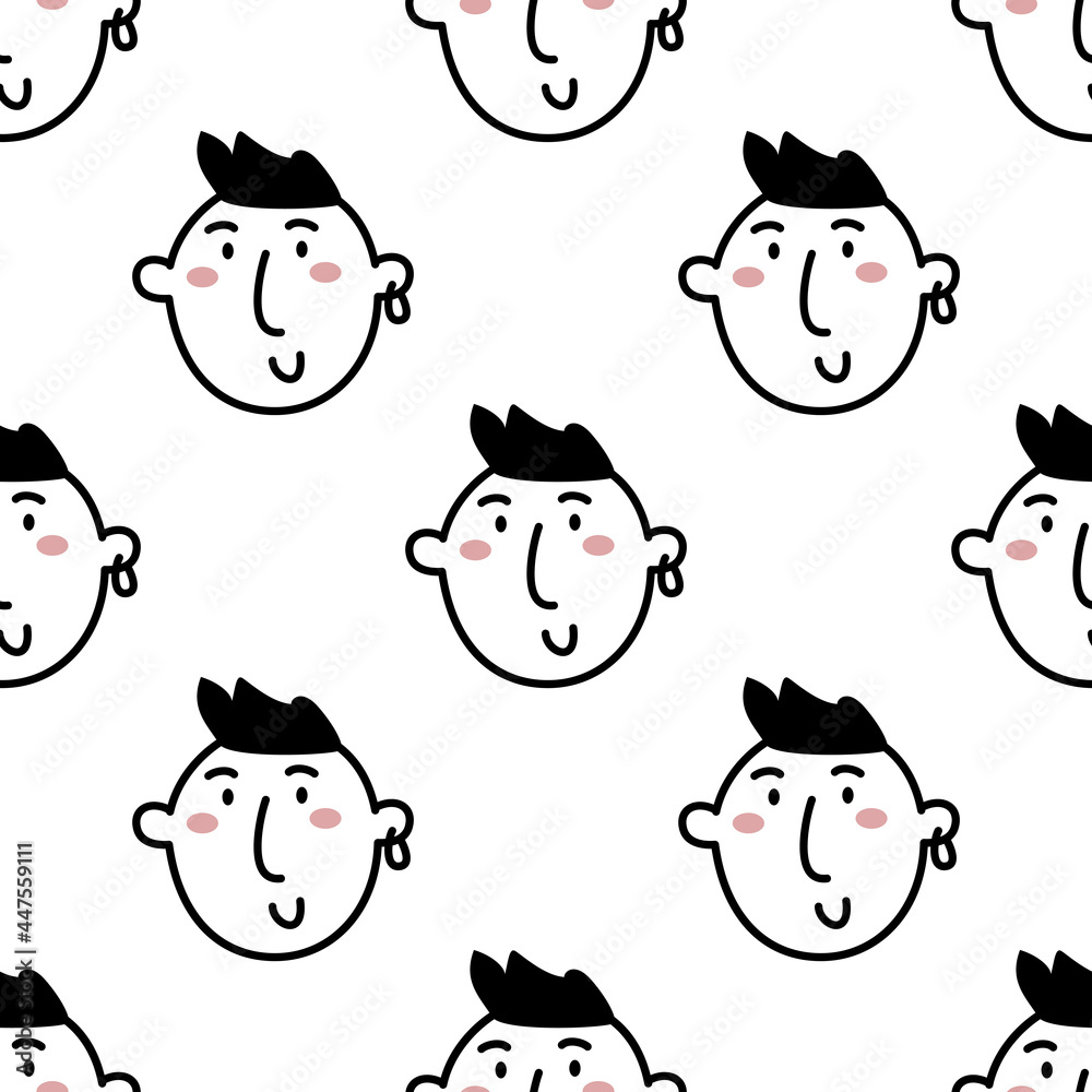 Hand drawn doodle style young man face. Trendy black and white vector illustration. Hand drawn doodle style young man face. Trendy black and white vector illustration.