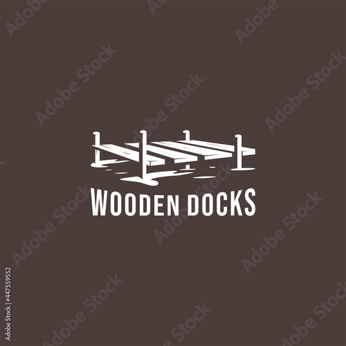Tablou canvas docks wooden bridge beach vintage retro logo design illustration