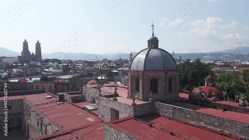 aerial view of baroque dome in colonial city