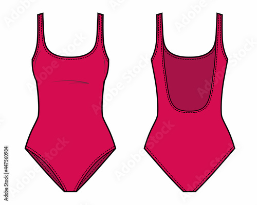 Red swimsuit, one piece vector illustration.