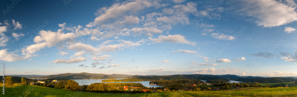 View of the waters of Lake Solina from Polańczyk, Bieszczady, Solina