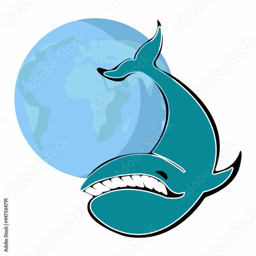 Whale on deep blue background. Underwater world. Planet earth. Environmental protection.