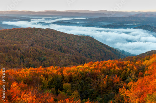 Solina Lake at autumn sunrise, Solina, Polańczyk, Bieszczady, sunrise