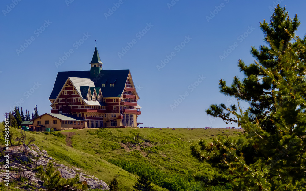 Scenic view of prince of wales hotel at Waterton National park in Alberta.