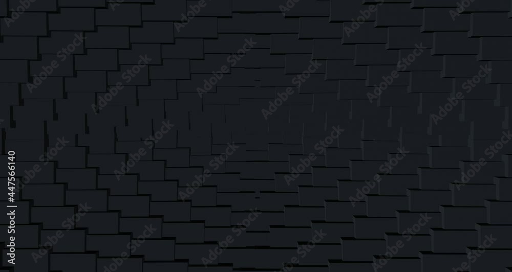 Drop down carbon tiles in futuristic dark frame. Industrial 3d render of black metal brick steps spreading in circle. Opening airlock on spaceship. Wall even blocks and gradient minimalist decor Drop down carbon tiles in futuristic dark frame. Industrial 3d render of black metal brick steps spreading in circle. Opening airlock on spaceship. Wall even blocks and gradient minimalist decor