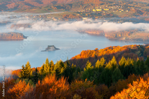 Solina Lake at autumn sunrise, Solina, Polańczyk, Bieszczady, sunrise