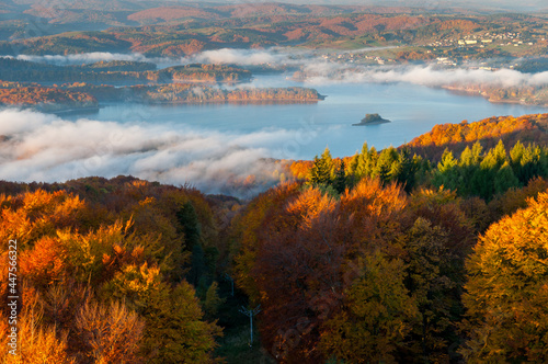 Solina Lake at autumn sunrise, Solina, Polańczyk, Bieszczady, sunrise