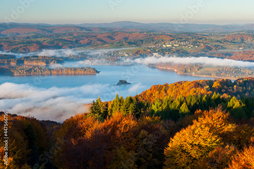 Solina Lake at autumn sunrise, Solina, Polańczyk, Bieszczady, sunrise