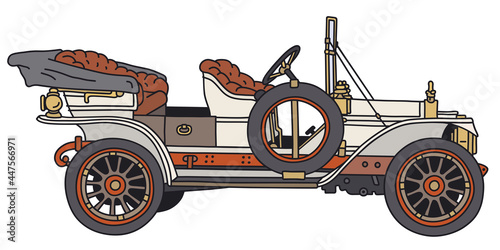 The vectorized hand drawing of a vintage white car