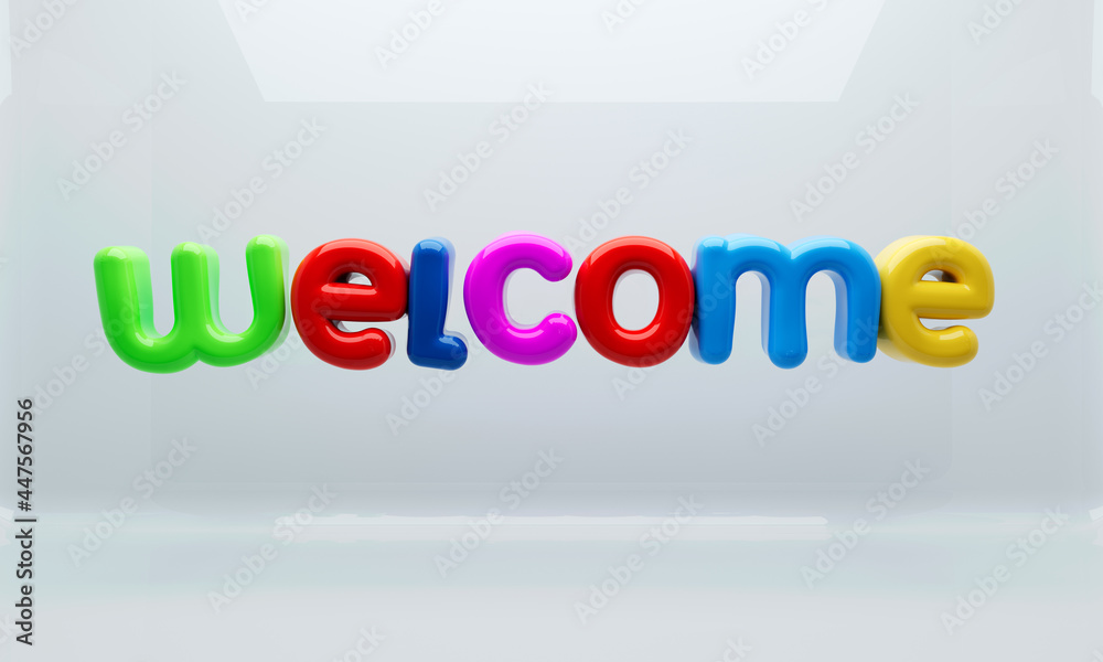 Colorful Welcome Sign 3D Rendering Over White Background Colorful Welcome Sign 3D Rendering Over White Background