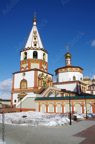 The Epiphany cathedral in Irkutsk in winter in Siberia, Russia