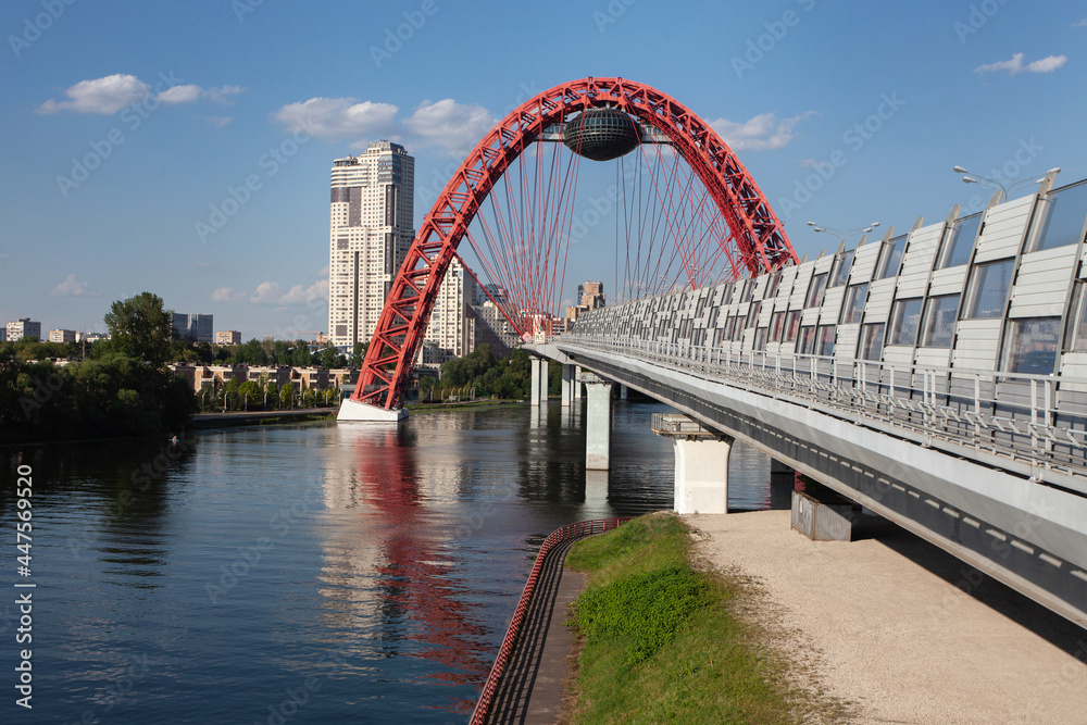 Picturesque cable-stayed bridge across the Moscow-River in Moscow