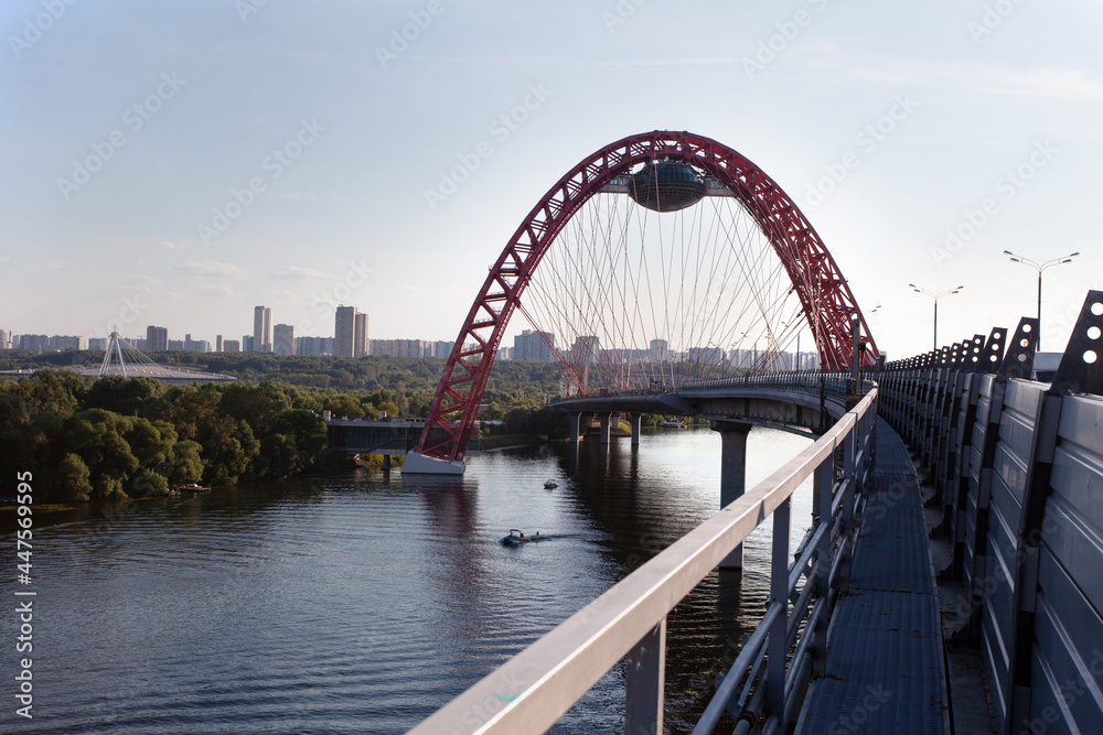 Naklejka premium Picturesque cable-stayed bridge across the Moscow-River in Moscow