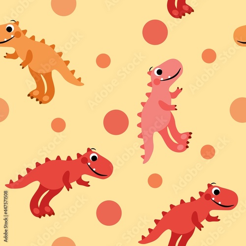 Dinosaurs colorful funny pattern for clothing print. Seamless pattern with dinosaurs for boys and girls. Design for wallpaper  background  poster  fabric.