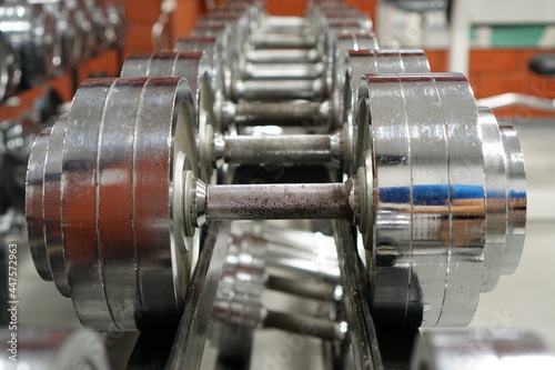 Dumbbells in a gym. Workout! 